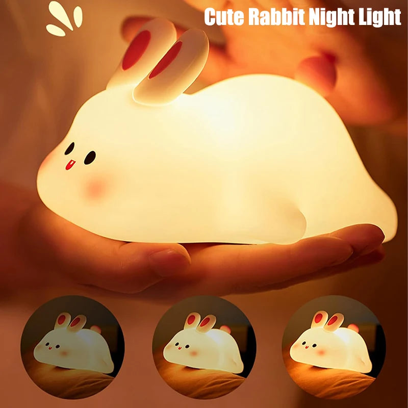 Big Face Rabbit Silicone Lamp New Cute Cartoon Papa Rabbit Silicone Night Light USB Charging Ambient Light LED Timer Desk Lamp Peaceful Pleasures Health and Wellness