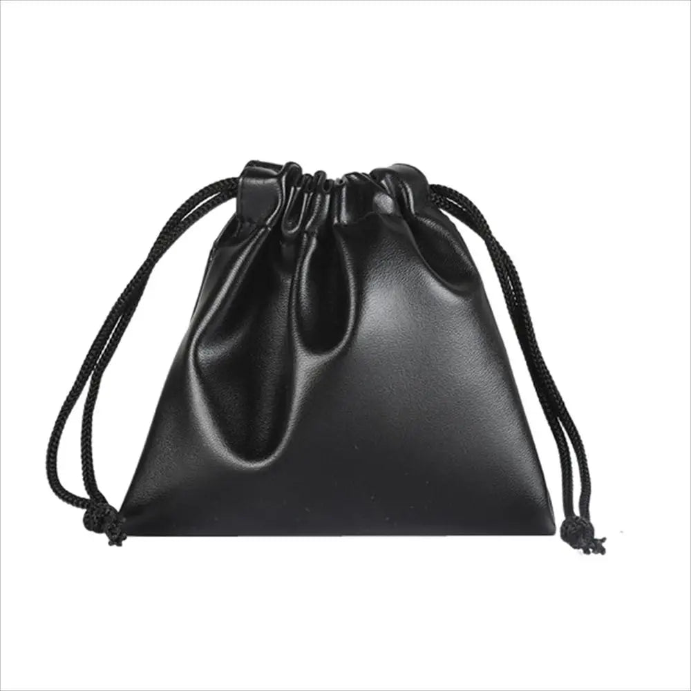 Travel PU Leather Headphone Bags Draw String Bag Dust-proof Headset Bag Black Drawstring Bag Men Women Peaceful Pleasures Health and Wellness 11x15cm