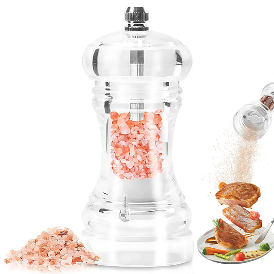 Pepper Grinder- 4/5/6 inch Acrylic Salt and Pepper Shakers Adjustable Coarseness by Ceramic Rotor kitchen accessories Peaceful Pleasures Health and Wellness