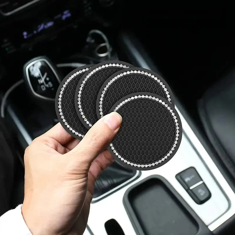 4-Pack Crystal Rhinestone Car Cup Mats Anti-Slip Heat Resistant Easy Clean Car Interior Accessories Cute Car Decorations Peaceful Pleasures Health and Wellness 4pcs 3