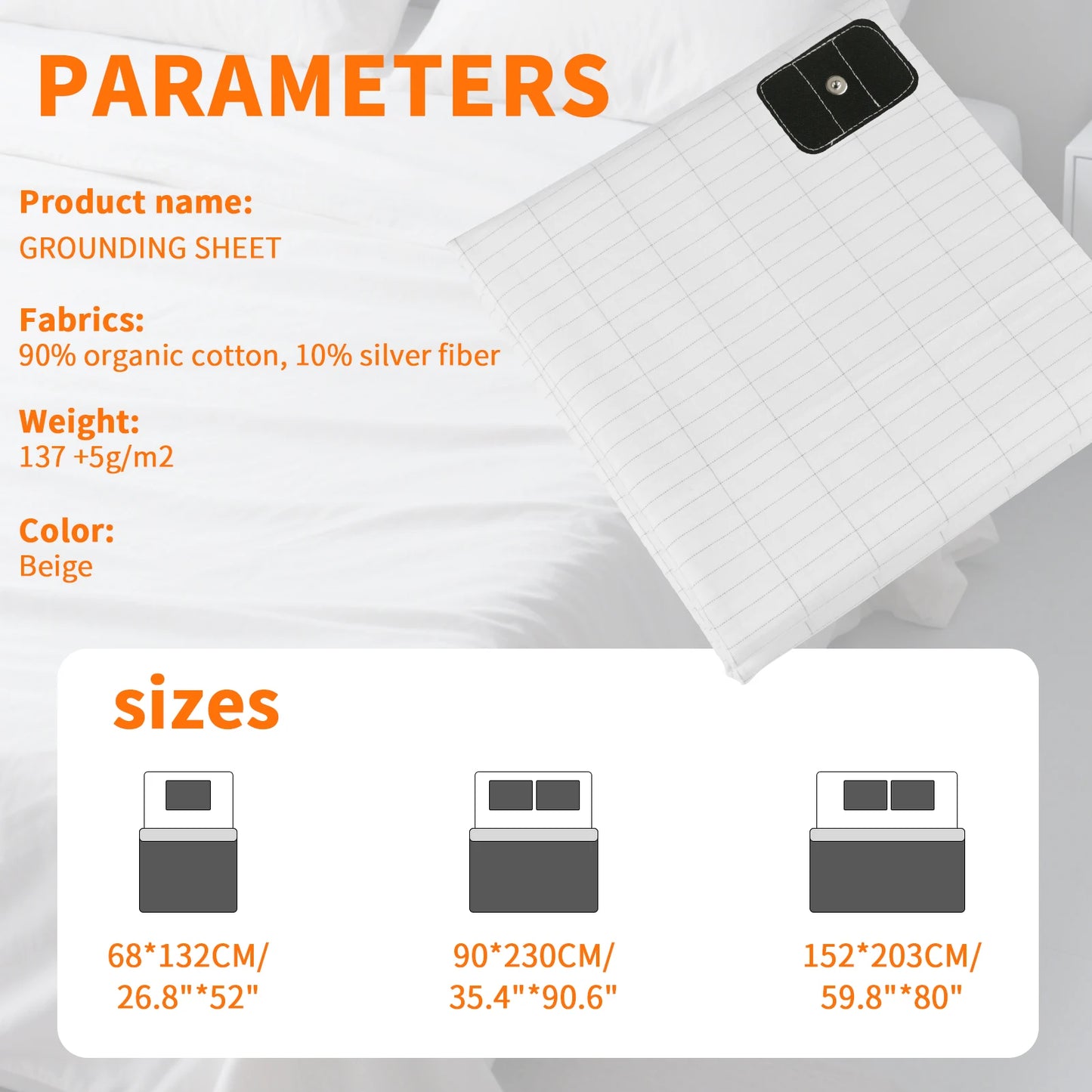 Grounding Sheet with Grounding Cord 10% Pure Silver Fiber Materials With Organic Cotton Grounding Bed Sheet + US/UK Safe Adapter Peaceful Pleasures Health and Wellness