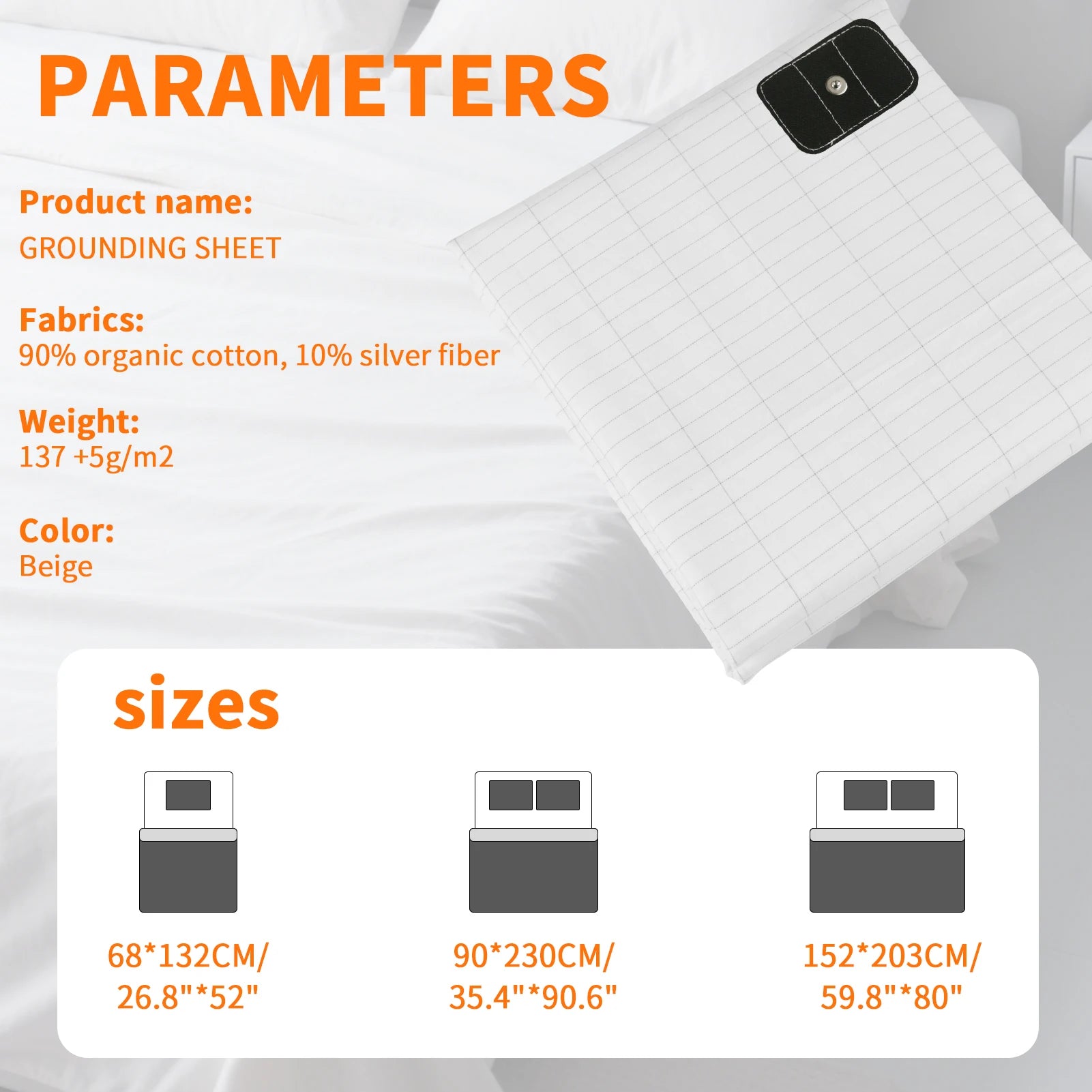 Grounding Sheet with Grounding Cord 10% Pure Silver Fiber Materials With Organic Cotton Grounding Bed Sheet + US/UK Safe Adapter Peaceful Pleasures Health and Wellness