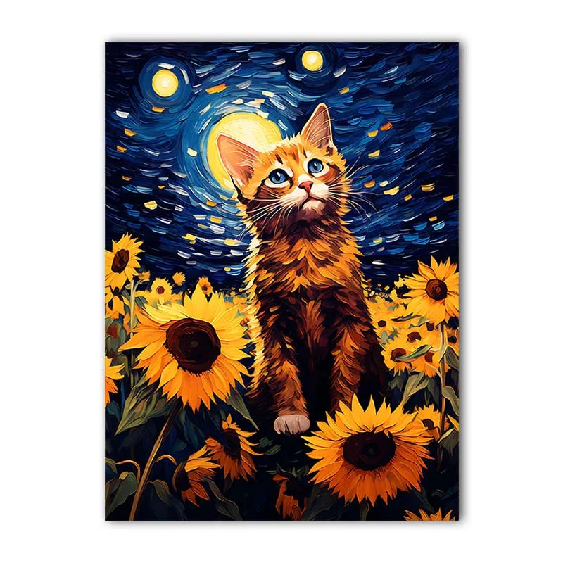 Nordic Wall Art Cat Sunflowers Wall Art Van Gogh Style Canvas Painting Modern Style Poster Prints Bedroom Living Room Wall Decor Peaceful Pleasures Health and Wellness 03 30x40cm No Frame China Mainland