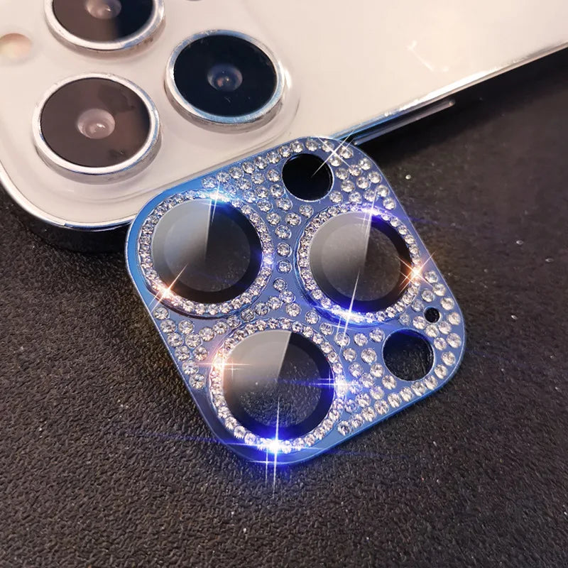 Diamond-encrusted Integrated Lens Film for iPhone15 16 ProMax Accessories Camera Protector for iphone12 13 14Pro Lens Protector Peaceful Pleasures Health and Wellness Blue iPhone 17