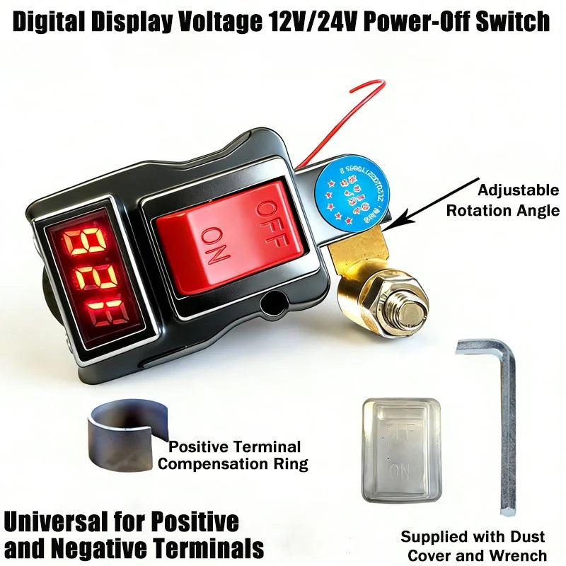 Car Battery Disconnect Switch Can Rotate Disconnect Switch ﻿Equipped With Voltage Digital Display Power-Off Switch 12-24V Peaceful Pleasures Health and Wellness