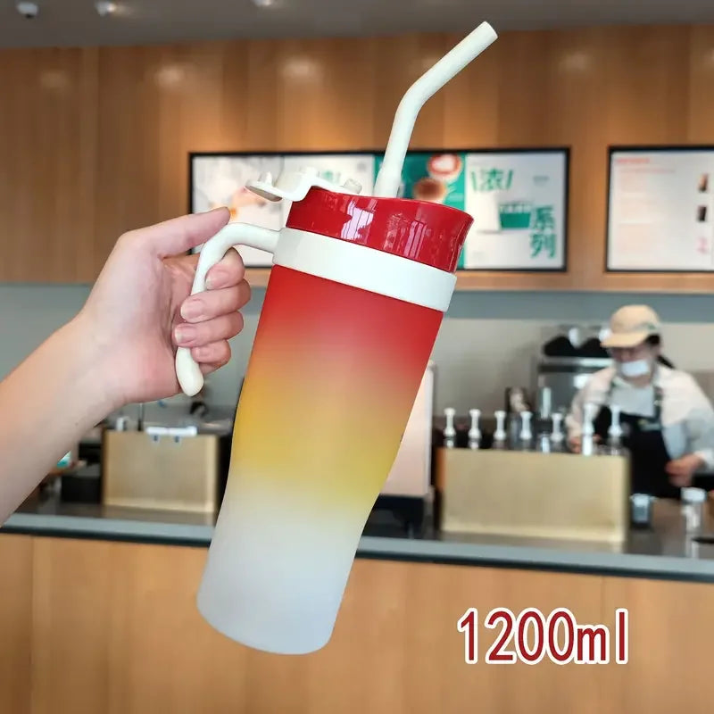 1200ml Gradient Frosted Sports Water Bottle – BPA Free & Straw