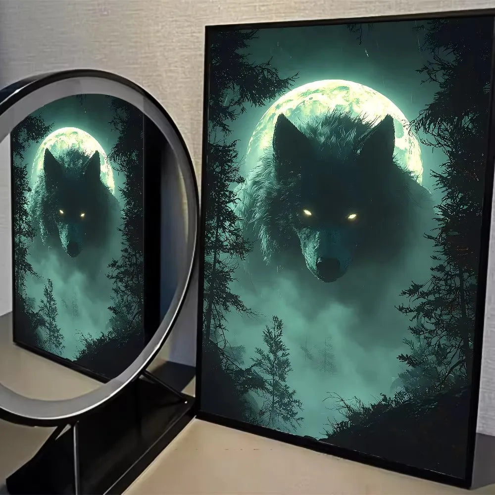 Fantasy Wolf & Crow Canvas Wall Art Poster | Halloween Décor Canvas Wall Art Peaceful Pleasures Health and Wellness ZLH5278 100x150cm No Frame