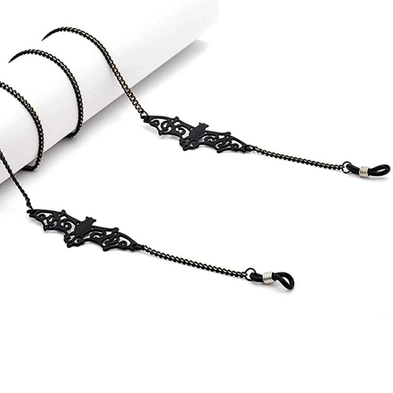 Glasses Chain Black Hollow Bat Pendant Glasses Chain Anti-slip and Fashionable Anti-loss Jewelry Glasses Chains Peaceful Pleasures Health and Wellness