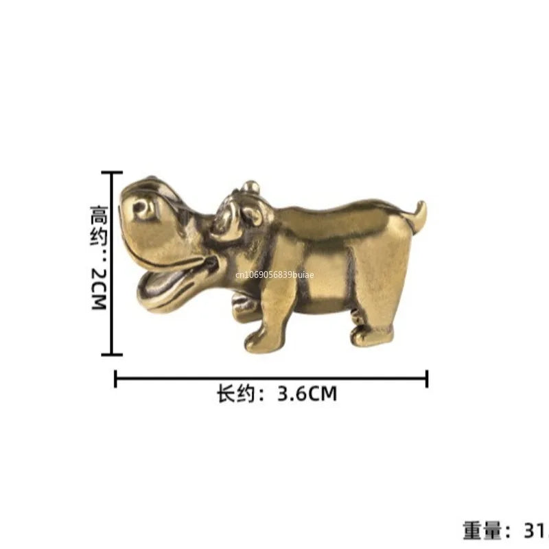 Retro Brass Hippo Figurines Ornaments Pure Copper Animal Hippo Model Statue Miniatures Desk Decorations Feng Shui Gifts Decor Peaceful Pleasures Health and Wellness Hippo