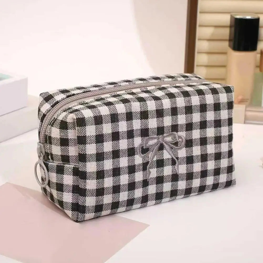 1Pcs Makeup Bag Gingham Plaid Cosmetic Pouch Large capacity Makeup Organizer Portable Travel Toiletry Bag For Women Daily Use Peaceful Pleasures Health and Wellness
