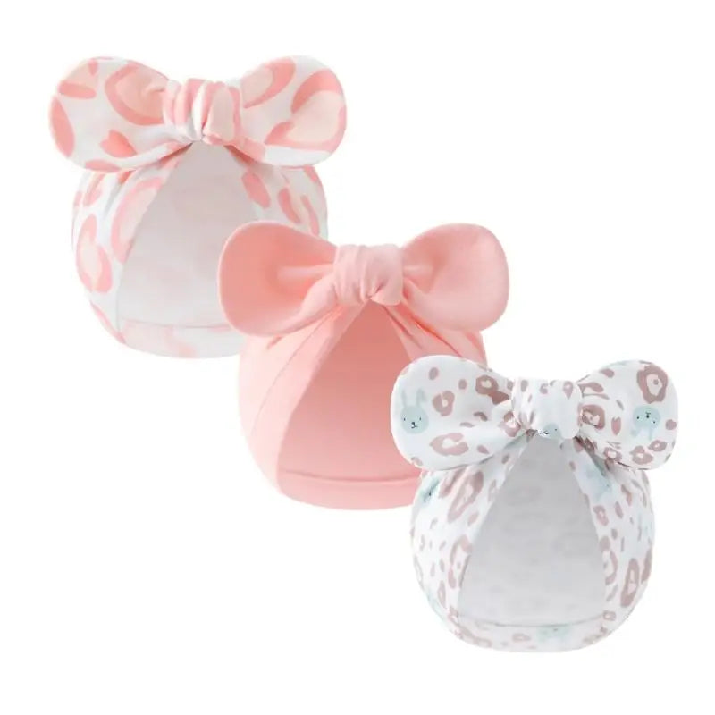 3-Pack Newborn Baby Bowknot Hats – Soft Cotton Infant Caps