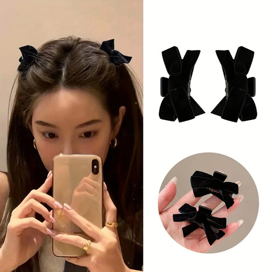 Black Velvet Bow Hair Claw Clips – Celebrity Style 2pcs Set Hair Claw Clips Peaceful Pleasures Health and Wellness