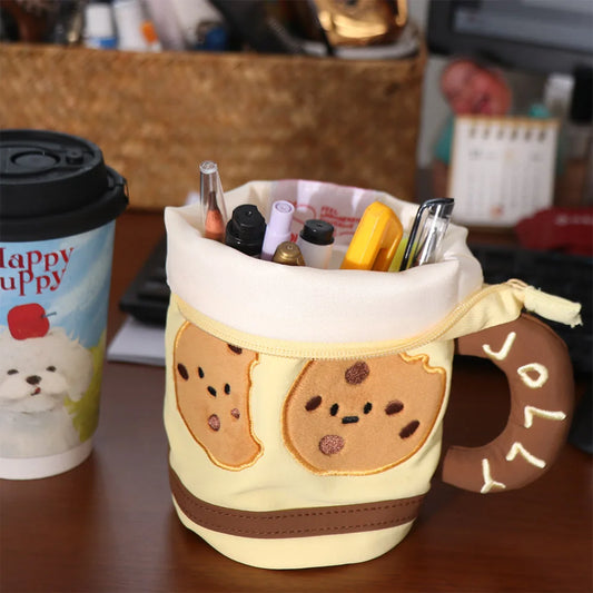 Desktop Storage Cartoon Stationery Bag Cookies Fruits Water Cup Shape Korean Style Pencil Case Y2K Ins Style Large Capacity Peaceful Pleasures Health and Wellness