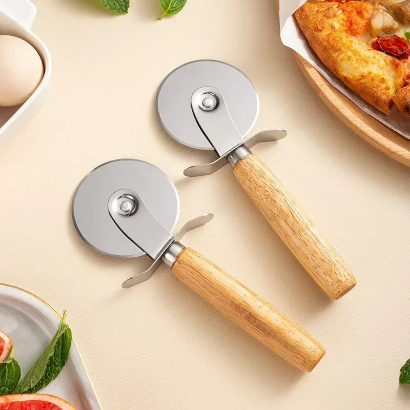 Stainless Steel Pizza Cutter Wooden Handle Pastry Dough Cutter Baking Supplies Cutting Wheel Slicer Kitchen Accessories Shovel Peaceful Pleasures Health and Wellness