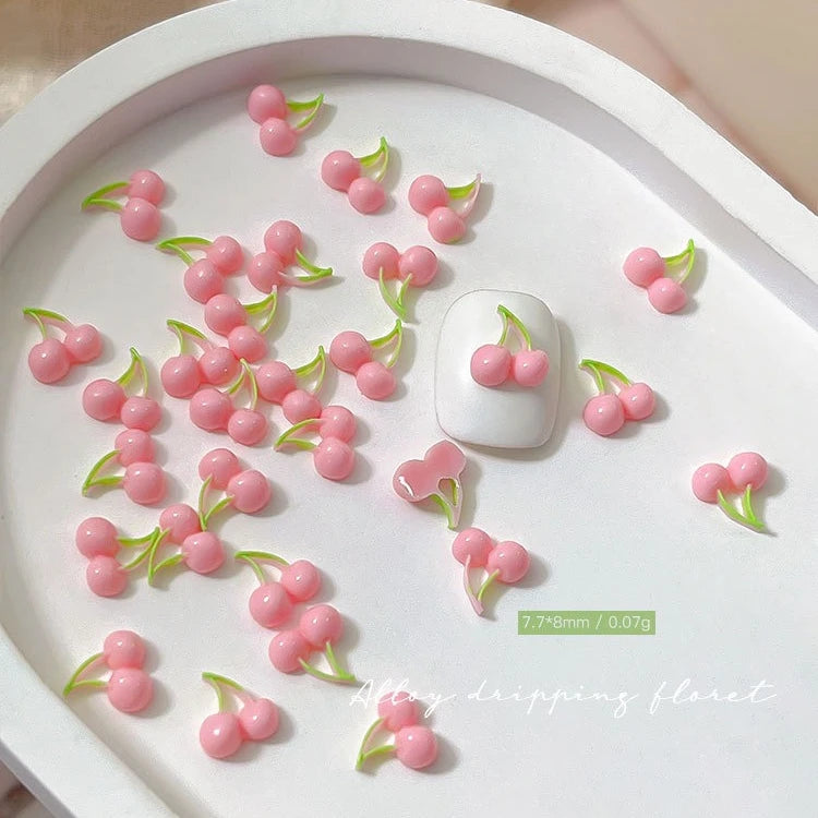 50pcs 3D Cherry Nail Charms – Pink Resin Fruit Nail Art Decor