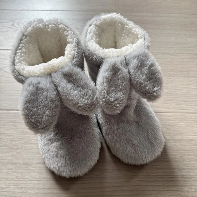 Women's Rabbit Ear Fuzzy Plush Slipper Boots | Warm Indoor Shoes