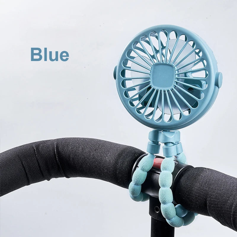Baby Stroller Fan Portable Handheld 360° Rotate Flexible Adjustable Tripod Air Cooling Fan Rechargeable Baby Stroller Clip Fan Peaceful Pleasures Health and Wellness Blue