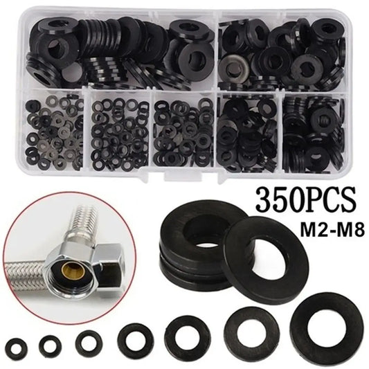 350pcs 7 Sizes Black Nylon Flat Washer Gasket Assortment Kit M2 M2.5 M3 M4 M5 M6 M8 O Ring Kit O Rings Silicone Rubber Gaskets Peaceful Pleasures Health and Wellness