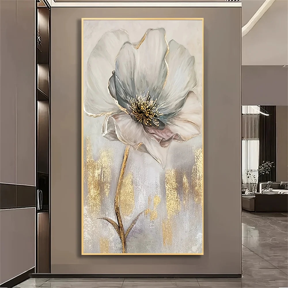 Elegant Golden Foil Flower Wall Art, Modern Luxury Decor , High-End Corridor Background, Modern Wall Art Frameless Artwork Peaceful Pleasures Health and Wellness ZLH4856 30x45cm No Frame