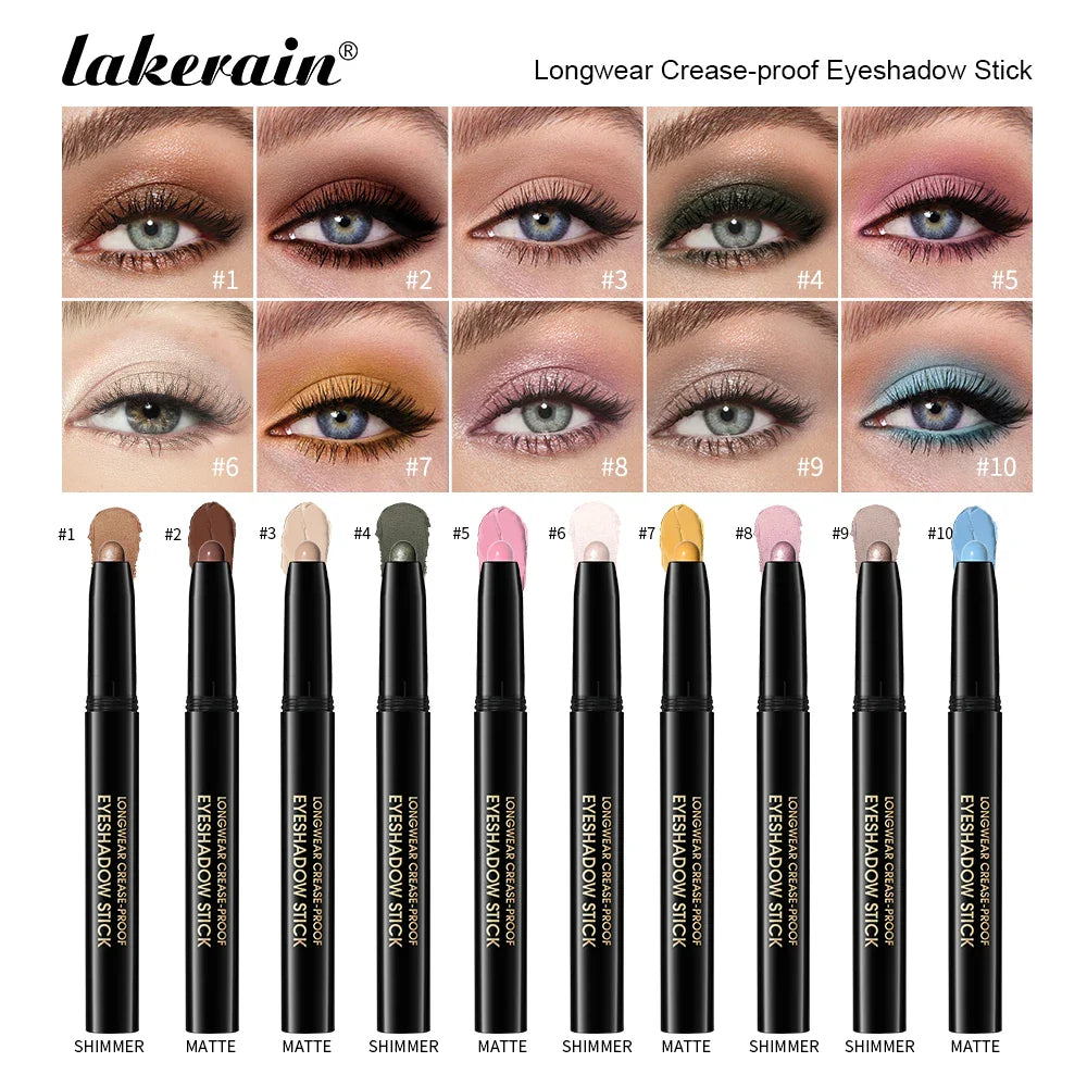 Shimmer & Matte Eyeshadow Stick – 10 Colors, Waterproof