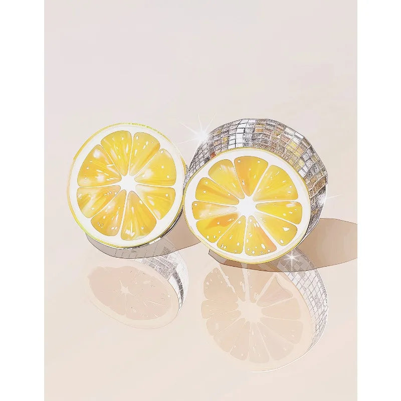 Retro Trendy Glam Fruit Disco Ball Orange Lemon Mirrorball Creative Poster Canvas Painting Wall Art Pictures Home Kitchen Decor Peaceful Pleasures Health and Wellness 10 20x30cm Unframed