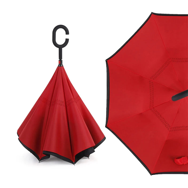 Reverse Double-Layer Long Handle Large Sun & Rain Umbrella