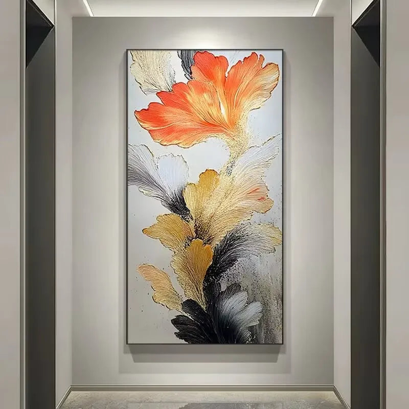 Pure Handmade Oil Painting, Ginkgo Leaves, Cream Style Hanging Painting, Living Room Mural, Sofa Background Decoration Painting Peaceful Pleasures Health and Wellness