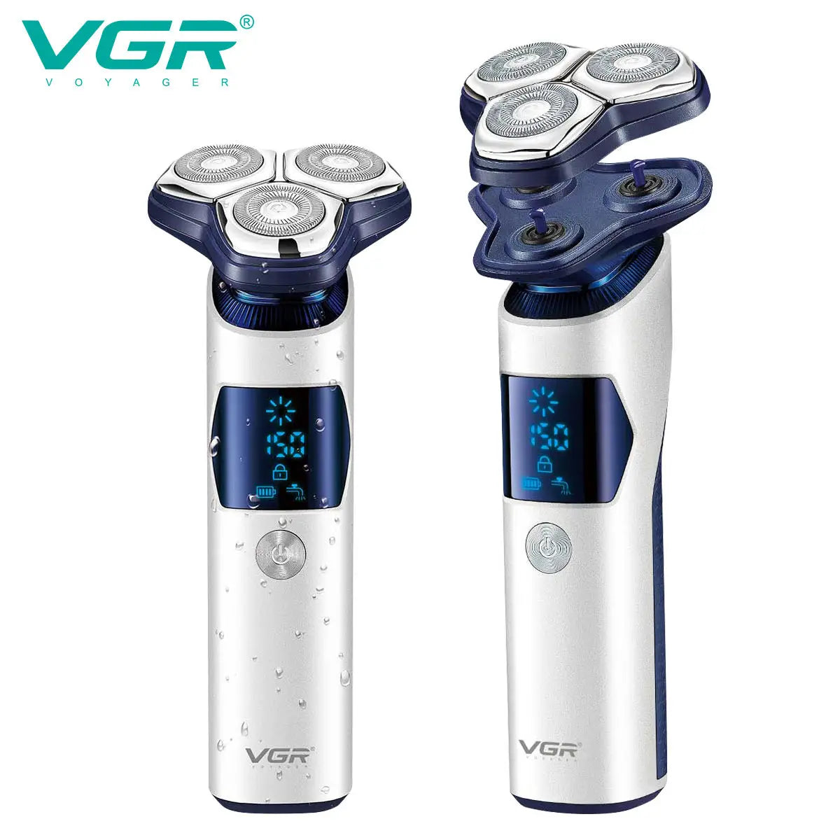 VGR 328 Men's Professional Shaver Metal Floating Three Blade Household Shaver LED Intelligent Digital Hair Trimming Machine Peaceful Pleasures Health and Wellness