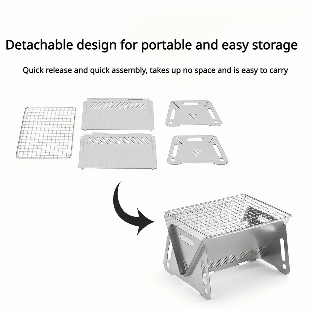 Portable Folding Stainless Steel Camping BBQ Grill & Stove Camping BBQ Grill Peaceful Pleasures Health and Wellness