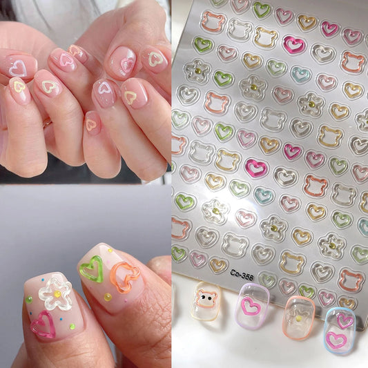 3D Nail Art Stickers – Hollow Love & Bear Embossed Decals Nail Art Stickers Peaceful Pleasures Health and Wellness