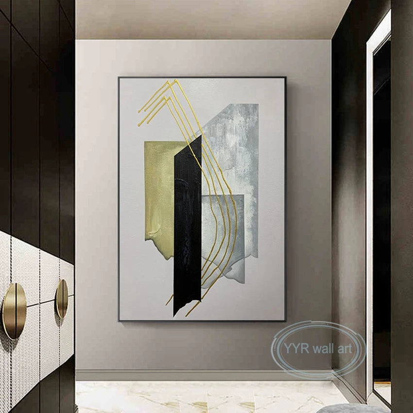Handmade Abstract Gold Foil Oil Painting on Canvas | Wall Art Abstract Canvas Painting Peaceful Pleasures Health and Wellness