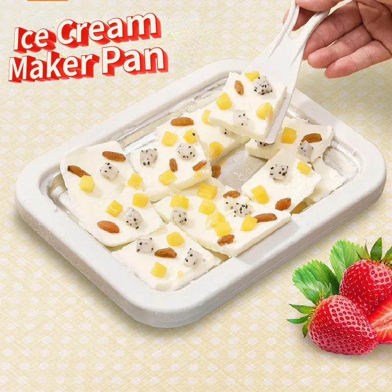 Rolled Ice Cream Maker Pan & 2 Scrapers – Stainless Steel