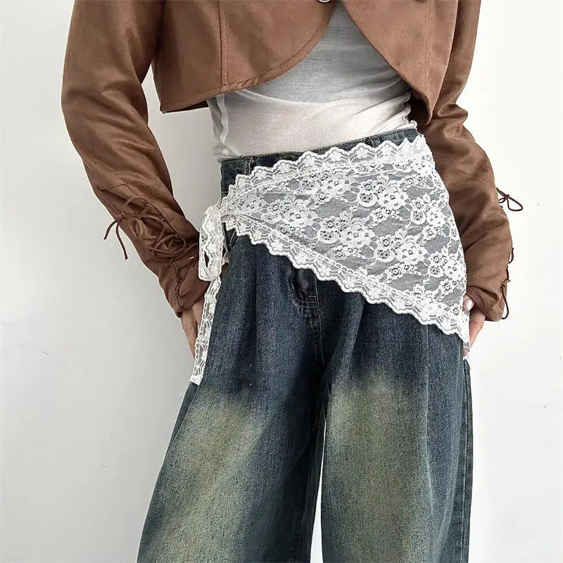 Korean Lace Trim Mini Skirt & Hair Scarf | Stacked Style