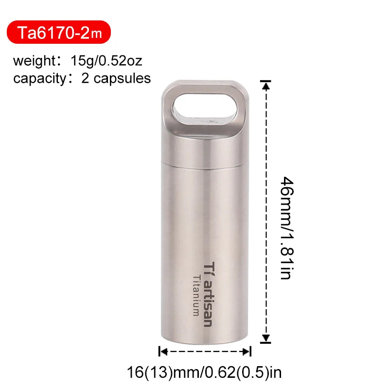 Tiartisan Pure Titanium Mini Sealed Pill Box Waterproof Keychain Outdoor Camping Ultralight Portable Polished Surface EDC Tools Peaceful Pleasures Health and Wellness M