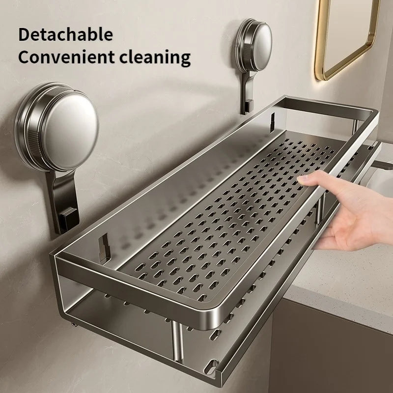 No-Drill Suction Cup Corner Shelf – Aluminum Bathroom Organizer