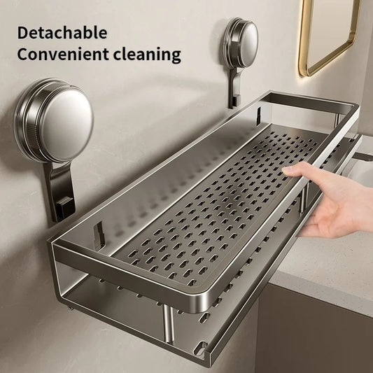 No-Drill Suction Cup Corner Shelf – Aluminum Bathroom Organizer Bathroom Corner Shelf Peaceful Pleasures Health and Wellness