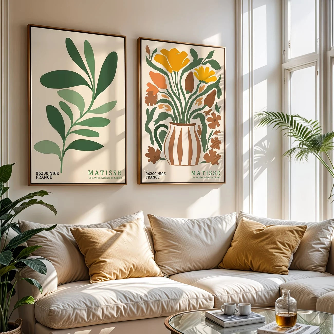 2-Piece Bohemian Matisse Floral Canvas Wall Art Print | Home Decor