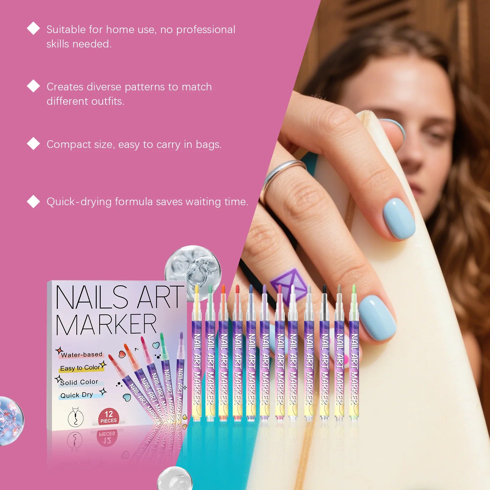 Nail Art Pen Waterproof Quick Drying for Artists | 12pcs Peaceful Pleasures Health and Wellness