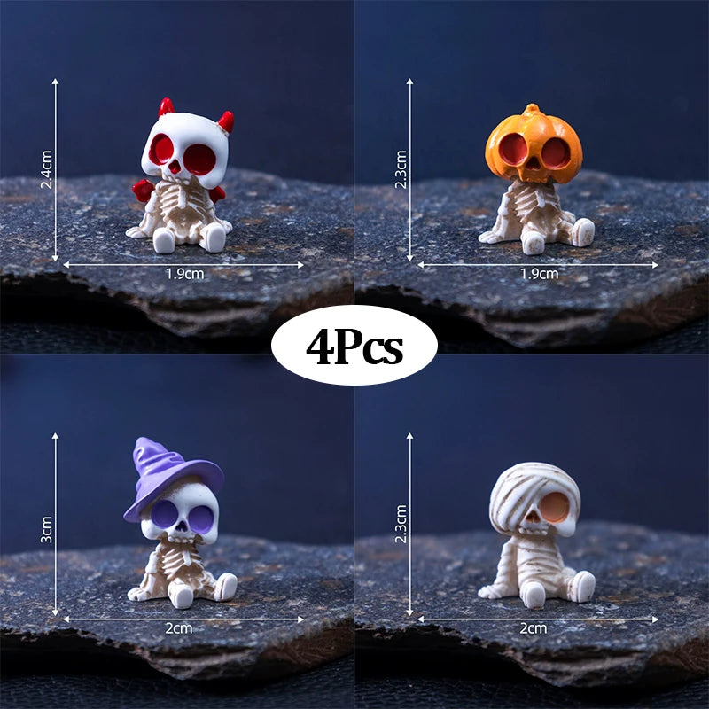 4-Piece Halloween Mini Figurines – Resin Pumpkins Ghosts Skulls
