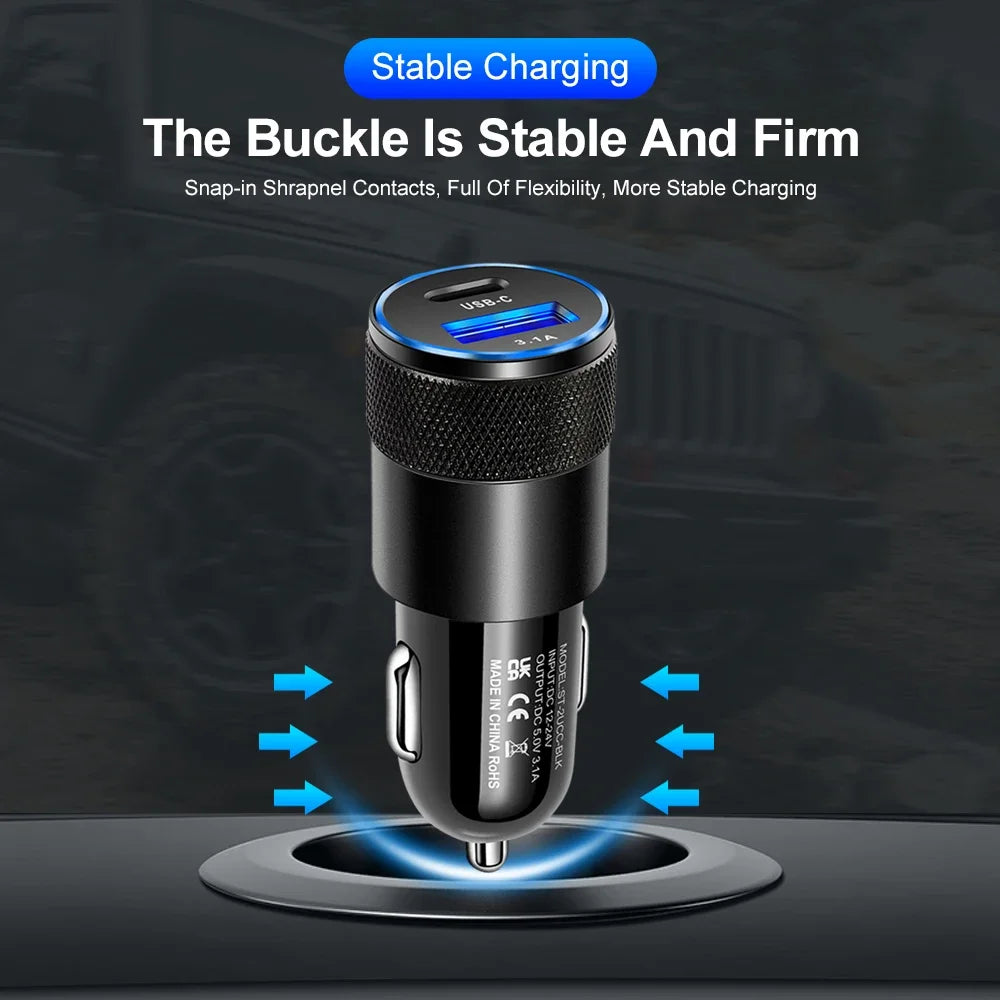 3.1A Dual USB Car Charger QC3.0 & PD Fast Charge Adapter