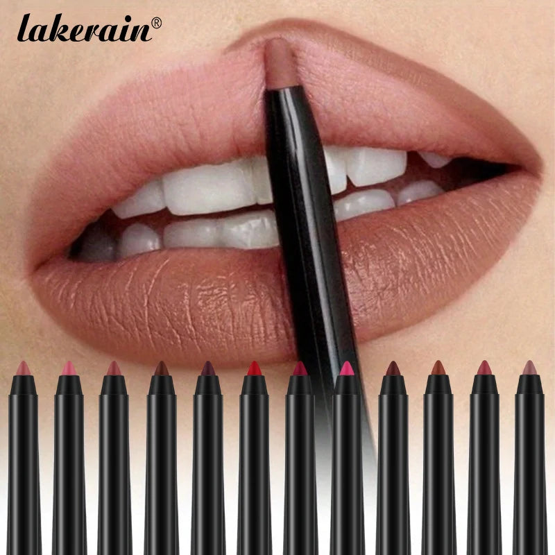 12 Colors Matte Lipliner Pencil Red Contour Tint Lipstick Waterproof Long Lasting Non-stick Cup Moisturising Lips Makeup Peaceful Pleasures Health and Wellness