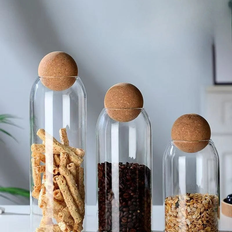 Four Size Sealed Jar Glass Cork Stopper Coffee Beans Dried Fruit Storage Box Kitchen Food Multigrain Storage Jar Cork Tea Jar Peaceful Pleasures Health and Wellness