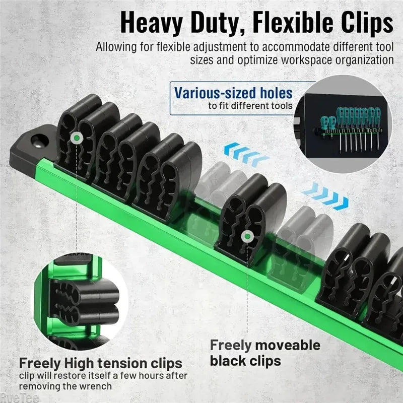 12-Slot Magnetic Aluminum Rail Tool Organizer | Wall Mount