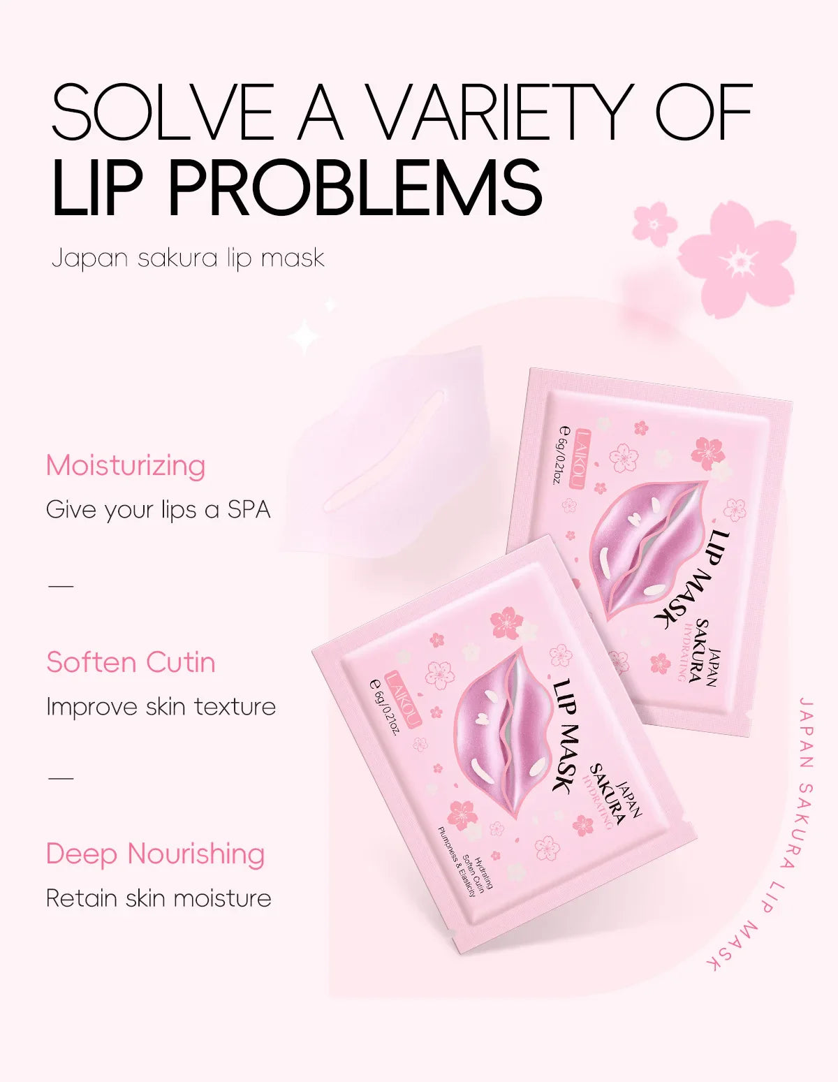 LAIKOU Cherry Blossom Lip Mask – Moisturizing & Anti-Wrinkle