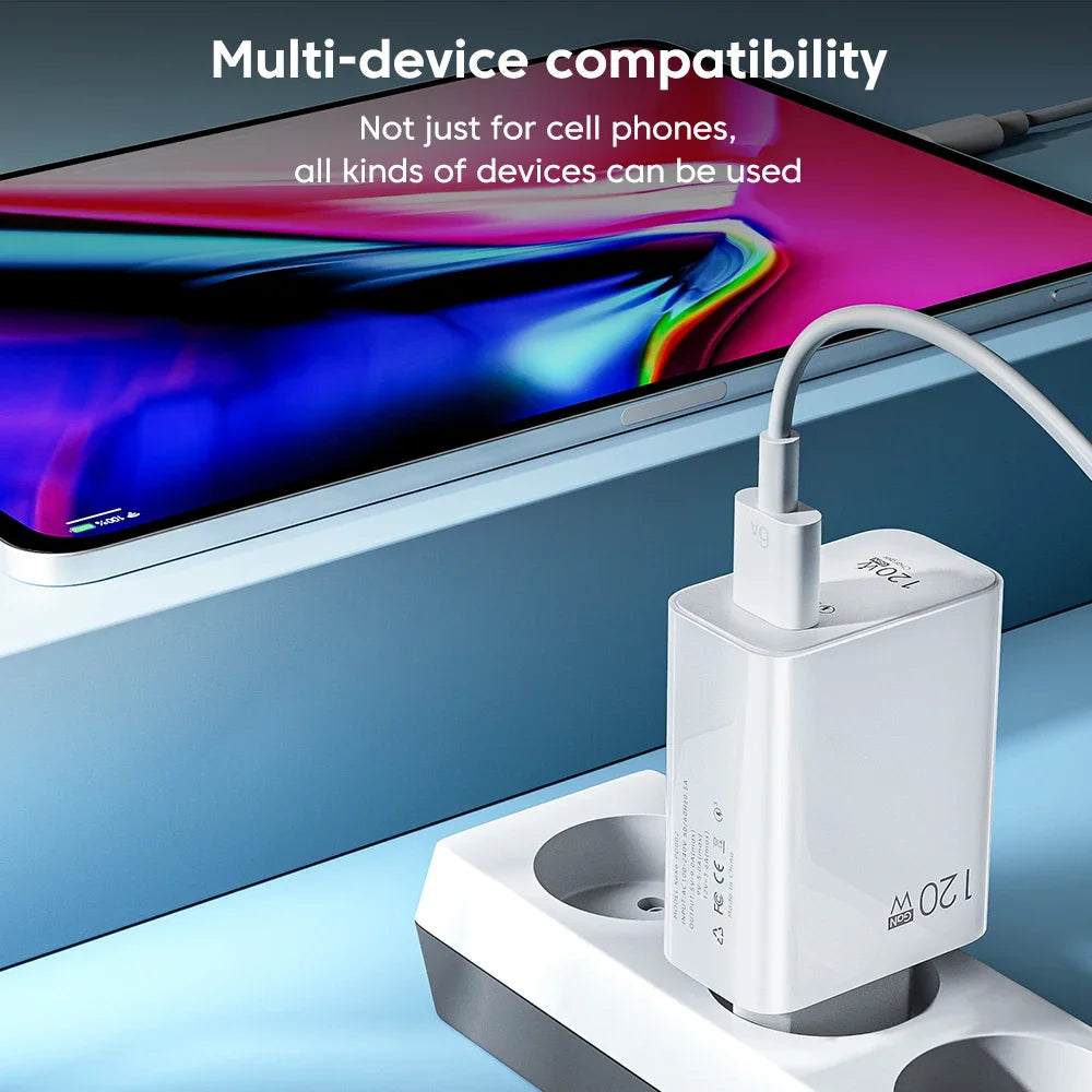 120W GaN USB-C Fast Charger QC3.0 – iPhone & Android