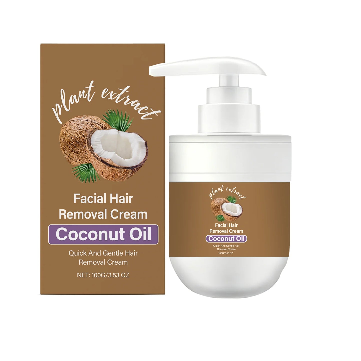 Facial Hair Removal Cream Removing Hair Control Oil Soothing Skin Non-irritating Moisturizing Coconut Oil Painless Hair Remover Peaceful Pleasures Health and Wellness 100g Boxed