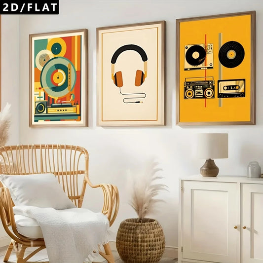 3-Piece Retro Music Canvas Wall Art | Phonograph & Radio Print Canvas Wall Art Set Peaceful Pleasures Health and Wellness G5138-3pcs 40x60cm Unframed