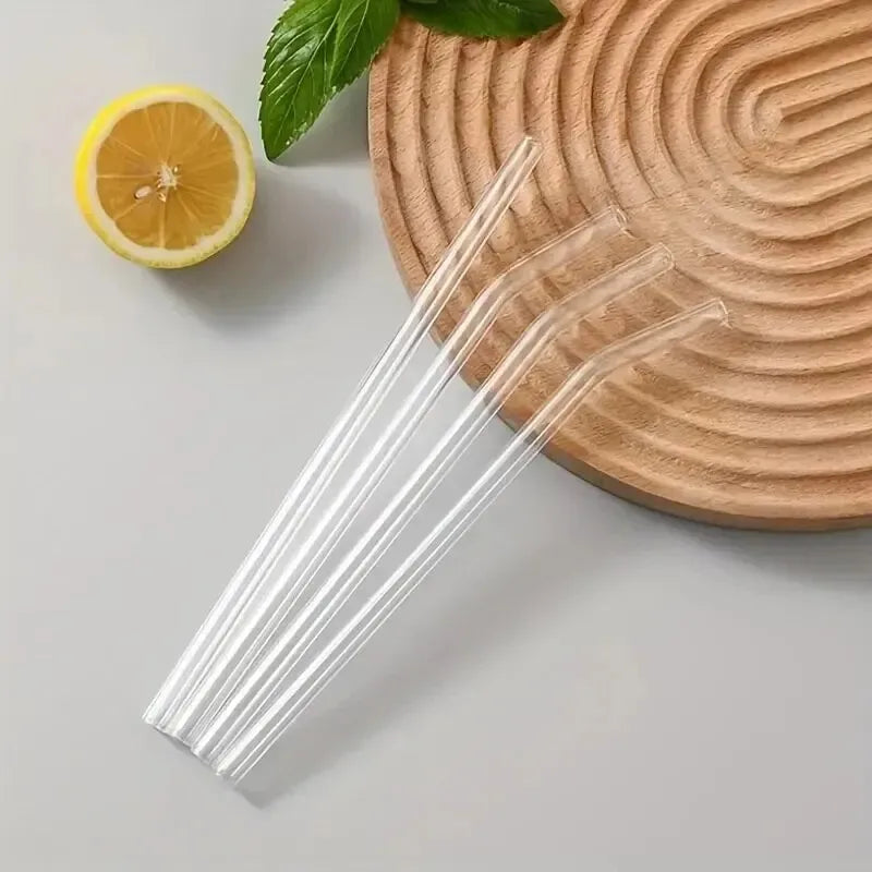 Reusable Heat-Resistant Glass Straws Set – 4 Straws + Cleaning Brush for Smoothies, Tea & Juice
