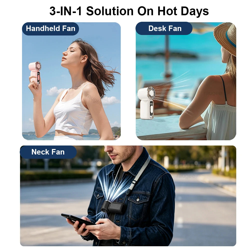 Mini Portable Handheld Fan – USB Rechargeable with Digital Display