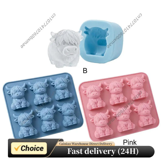 3D Highland Cow Silicone Ice Cube Mold Food Grade Silicone 6 Cavity Novelty Tray for Whiskey Cocktails Coffee Drinks Gift Peaceful Pleasures Health and Wellness